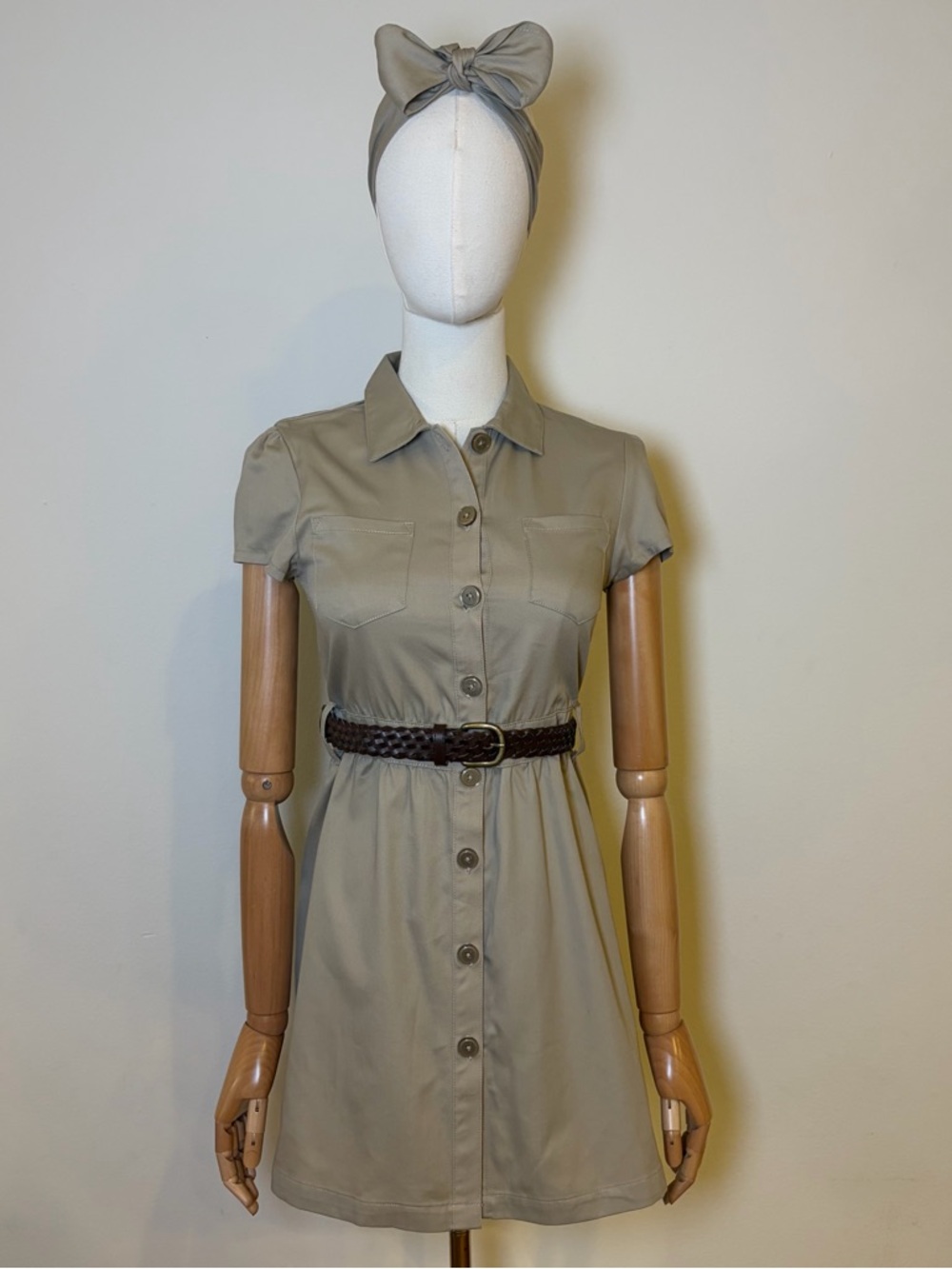French Toast Girls Beige Belted Shirt Dress Size 12